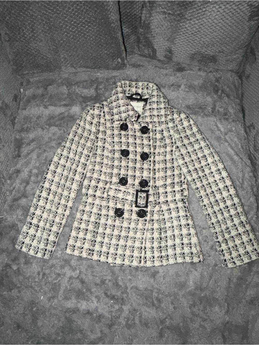 White House Black Market Black & White Tweed Double-Breasted Peacoat
